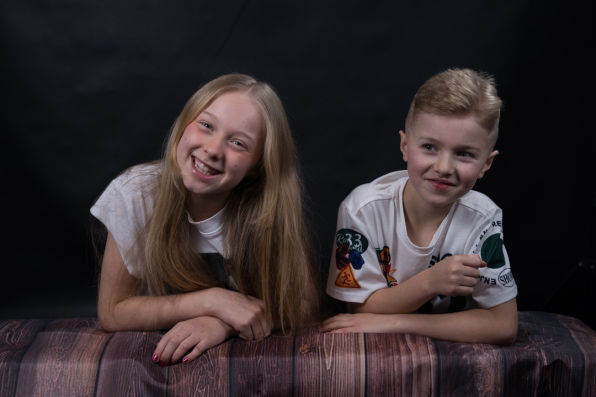 Brother and sister having a children's portrait session in stockport